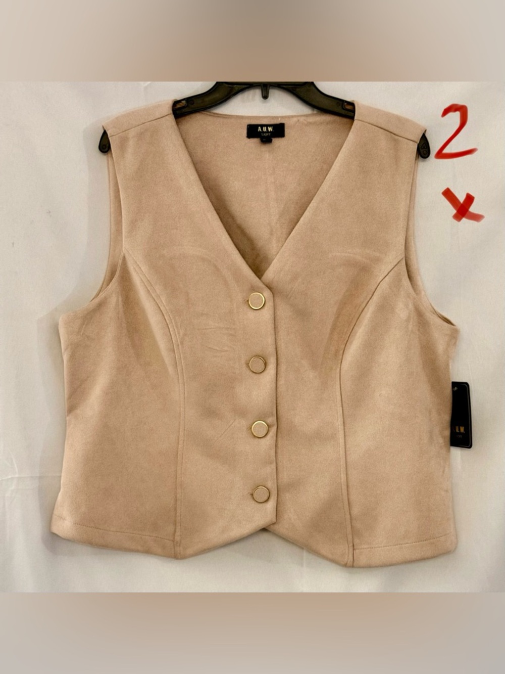 AUW Neutral Beige Suede-Look Button Vest